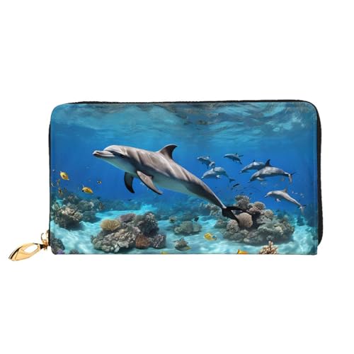 Lange Lederbrieftasche mit 3D-Fischmotiv, große Kapazität, weiches PU-Leder für Damen mit mehreren Kartenfächern, Handytasche und Münzbörse mit Reißverschluss, stilvolle Clutch mit Handykartenhalter von Anceky