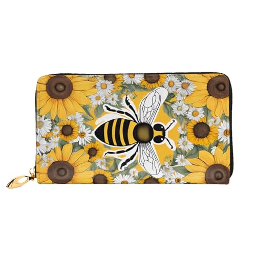 Lange Lederbrieftasche mit Bienen- und Sonnenblumenmotiv, große Geldbörse aus weichem PU-Leder für Damen mit mehreren Kartenfächern, Handytasche und Münzbörse mit Reißverschluss, stilvolle Clutch mit Lange Lederbrieftasche mit Bienen- und Sonnenblumenmotiv, große Geldbörse aus weichem PU-Leder für Damen mit mehreren Kartenfächern, Handytasche und Münzbörse mit Reißverschluss, stilvolle Clutch mit von Anceky