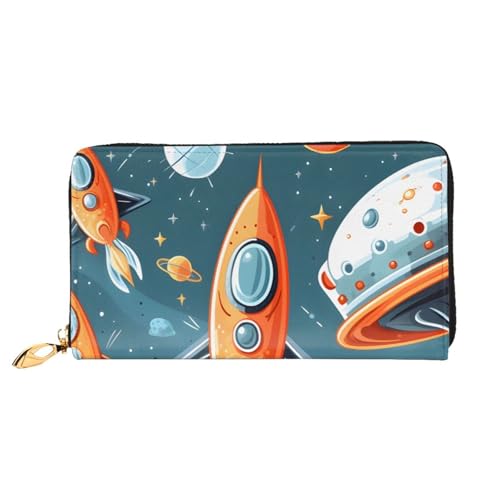 Lange Lederbrieftasche mit Cartoon-Raketen, große Kapazität, weiches PU-Leder für Damen mit mehreren Kartenfächern, Handytasche und Münzbörse mit Reißverschluss, stilvolle Handykartenhalter-Clutch Lange Lederbrieftasche mit Cartoon-Raketen, große Kapazität, weiches PU-Leder für Damen mit mehreren Kartenfächern, Handytasche und Münzbörse mit Reißverschluss, stilvolle Handykartenhalter-Clutch von Anceky