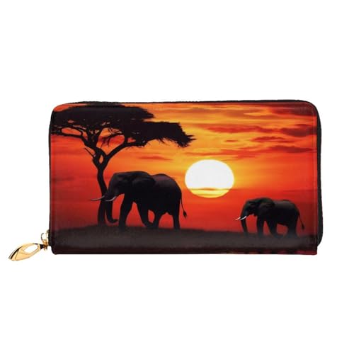 Lange Lederbrieftasche mit Elefanten-Sonnenuntergang, große Kapazität, weiches PU-Leder für Damen mit mehreren Kartenfächern, Handytasche und Münzbörse mit Reißverschluss, stilvolle Clutch mit Handyka Lange Lederbrieftasche mit Elefanten-Sonnenuntergang, große Kapazität, weiches PU-Leder für Damen mit mehreren Kartenfächern, Handytasche und Münzbörse mit Reißverschluss, stilvolle Clutch mit Handyka von Anceky