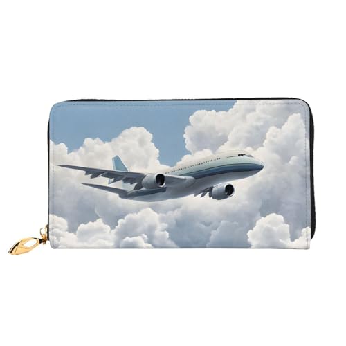 Lange Lederbrieftasche mit Flugzeug-Motiv, große Kapazität, weiches PU-Leder für Damen mit mehreren Kartenfächern, Handytasche und Münzbörse mit Reißverschluss, stilvolle Clutch mit Handykartenhalter von Anceky