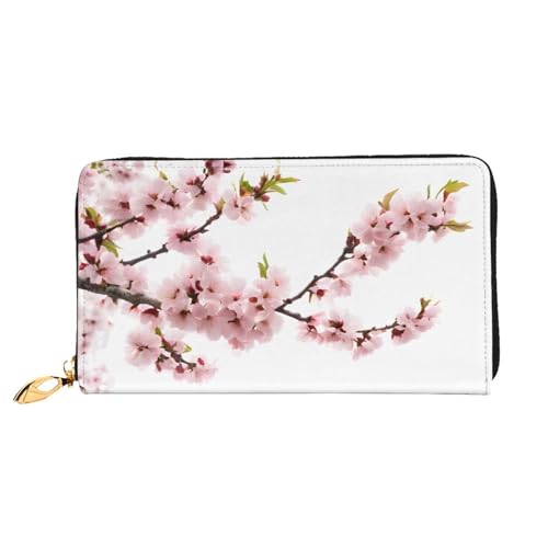 Lange Lederbrieftasche mit Kirschblütenbaum, große Kapazität, weiches PU-Leder für Damen mit mehreren Kartenfächern, Handytasche und Münzbörse mit Reißverschluss, stilvolle Handykartenhalter-Clutch von Anceky
