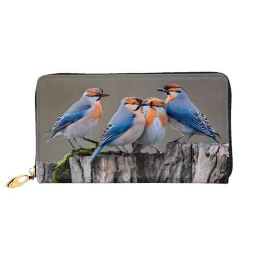 Lange Lederbrieftasche mit Motiv „Four Birds, große Kapazität, weiches PU-Leder für Damen mit mehreren Kartenfächern, Handytasche und Münzbörse mit Reißverschluss, stilvolle Clutch mit Handykartenhal von Anceky