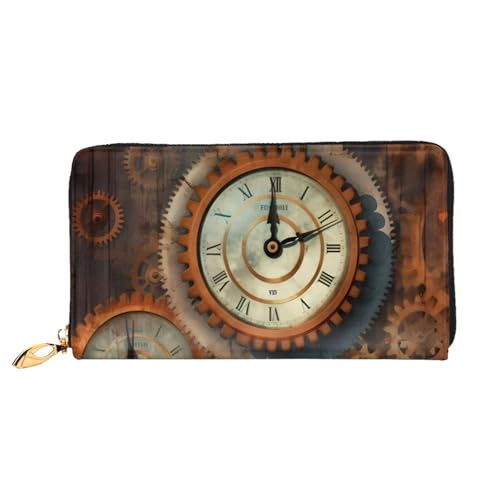 Lange Lederbrieftasche mit Uhren und Zahnrädern, große Geldbörse aus weichem PU-Leder für Damen mit mehreren Kartenfächern, Handytasche und Münzbörse mit Reißverschluss, stilvolle Clutch mit Handykart Lange Lederbrieftasche mit Uhren und Zahnrädern, große Geldbörse aus weichem PU-Leder für Damen mit mehreren Kartenfächern, Handytasche und Münzbörse mit Reißverschluss, stilvolle Clutch mit Handykart von Anceky