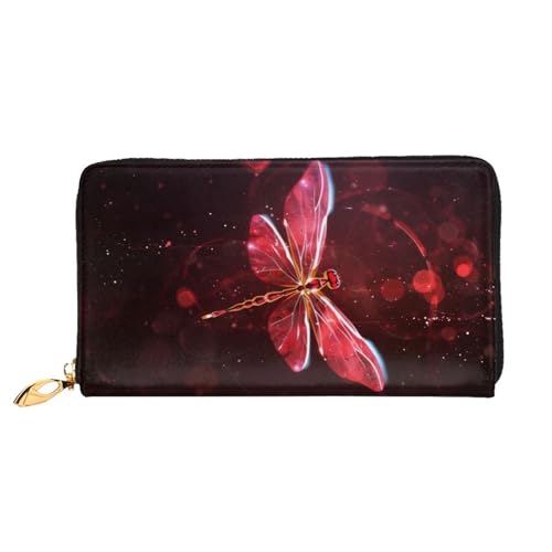 Lange Lederbrieftasche mit abstraktem rotem Libellenmotiv, große Kapazität, weiches PU-Leder für Damen mit mehreren Kartenfächern, Handytasche und Münzbörse mit Reißverschluss, stilvolle Clutch mit Ha Lange Lederbrieftasche mit abstraktem rotem Libellenmotiv, große Kapazität, weiches PU-Leder für Damen mit mehreren Kartenfächern, Handytasche und Münzbörse mit Reißverschluss, stilvolle Clutch mit Ha von Anceky