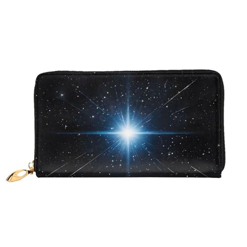 Lange Lederbrieftasche mit blauem Aufdruck „Shining Stars, große Geldbörse aus weichem PU-Leder für Damen mit mehreren Kartenfächern, Handytasche und Münzbörse mit Reißverschluss, stilvolle Clutch mi von Anceky
