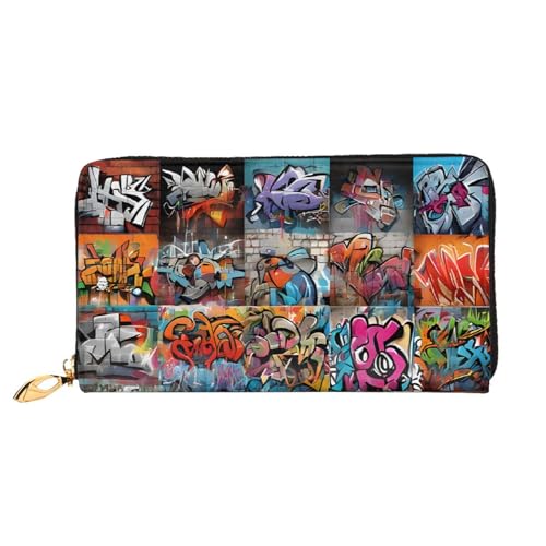 Lange Lederbrieftasche mit buntem Graffiti-Muster, große Geldbörse aus weichem PU-Leder für Damen mit mehreren Kartenfächern, Handytasche und Münzbörse mit Reißverschluss, stilvolle Clutch mit Handyka Lange Lederbrieftasche mit buntem Graffiti-Muster, große Geldbörse aus weichem PU-Leder für Damen mit mehreren Kartenfächern, Handytasche und Münzbörse mit Reißverschluss, stilvolle Clutch mit Handyka von Anceky