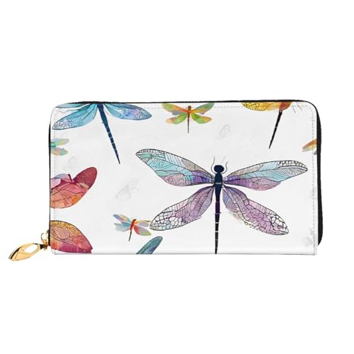 Lange Lederbrieftasche mit buntem Libellenmotiv, große Kapazität, weiches PU-Leder für Damen mit mehreren Kartenfächern, Handytasche und Münzbörse mit Reißverschluss, stilvolle Clutch mit Handykartenh Lange Lederbrieftasche mit buntem Libellenmotiv, große Kapazität, weiches PU-Leder für Damen mit mehreren Kartenfächern, Handytasche und Münzbörse mit Reißverschluss, stilvolle Clutch mit Handykartenh von Anceky