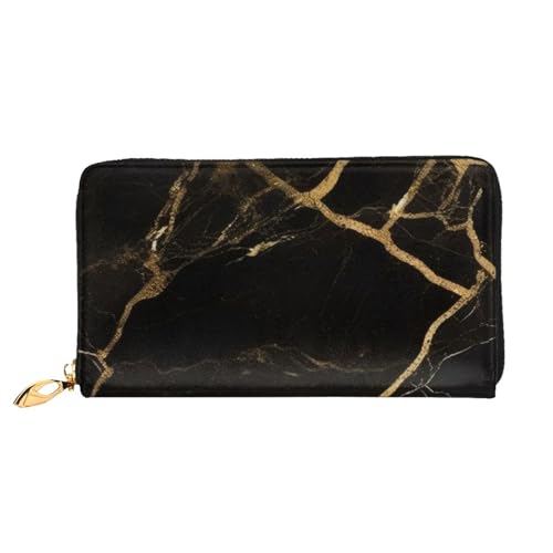Lange Lederbrieftasche mit schwarzem und goldenem Hintergrund, große Geldbörse aus weichem PU-Leder für Damen mit mehreren Kartenfächern, Handytasche und Münzbörse mit Reißverschluss, stilvolle Clutch von Anceky