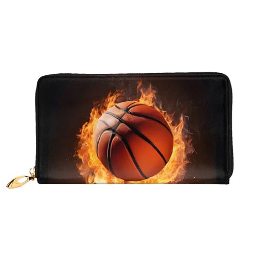 Lange Ledergeldbörse mit Basketball-Motiv, große Kapazität, weiches PU-Leder, Geldbörse für Damen mit mehreren Kartenfächern, Handytasche und Münzgeldbörse mit Reißverschluss, stilvolle Clutch mit Han von Anceky