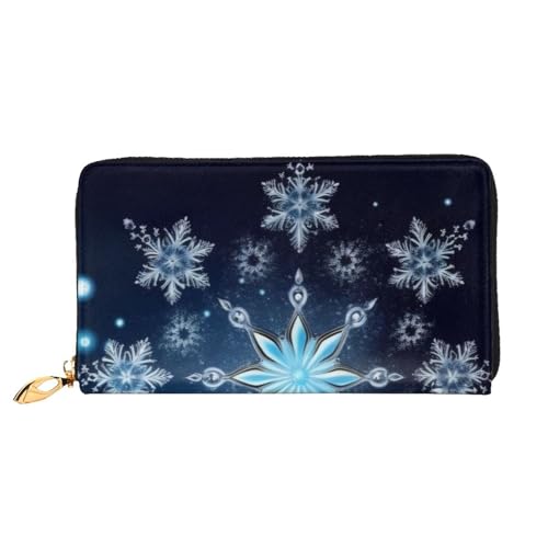 Lange Ledergeldbörse mit blauem Weihnachts-Schneeflockenmotiv, große Kapazität, weiches PU-Leder für Damen mit mehreren Kartenfächern, Handytasche und Münzbörse mit Reißverschluss, stilvolle Clutch mi Lange Ledergeldbörse mit blauem Weihnachts-Schneeflockenmotiv, große Kapazität, weiches PU-Leder für Damen mit mehreren Kartenfächern, Handytasche und Münzbörse mit Reißverschluss, stilvolle Clutch mi von Anceky