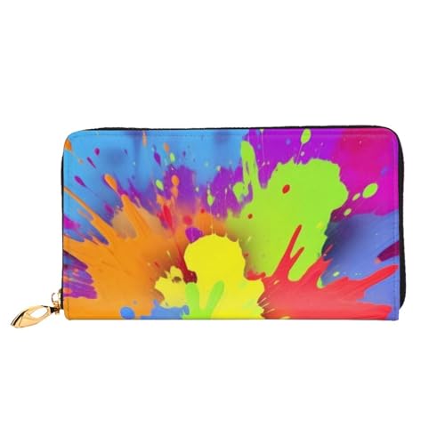 Lange Ledergeldbörse mit buntem Spritzer, große Kapazität, weiches PU-Leder, Geldbörse für Damen mit mehreren Kartenfächern, Handytasche und Münzgeldbörse mit Reißverschluss, stilvolle Clutch mit Hand von Anceky