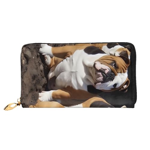 Lange Ledergeldbörse mit englischem Bulldoggenmotiv, große Geldbörse aus weichem PU-Leder für Damen mit mehreren Kartenfächern, Handytasche und Münzbörse mit Reißverschluss, stilvolle Clutch mit Handy von Anceky