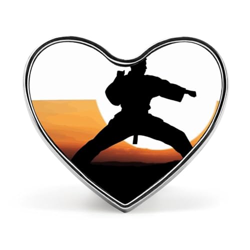 Leichte, langlebige Anstecknadel aus Metall mit Karate-Silhouette, rundes, modisches Herz-Abzeichen für Hemden, Jacken, Hüte von Anceky