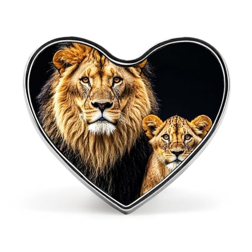 Leichte, langlebige Anstecknadel aus Metall mit der Aufschrift „Mutterlöwe und junger Löwe, rundes modisches Herz-Abzeichen für Hemden, Jacken, Hüte von Anceky