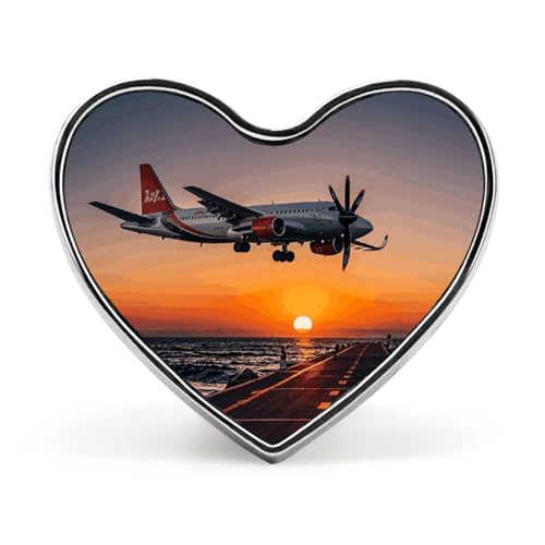 Leichte, langlebige Anstecknadel aus Metall mit romantischem Sonnenuntergangsflugzeug, rundes modisches Herz-Abzeichen für Hemden, Jacken, Hüte von Anceky