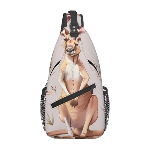 Lustige Sling-Brusttasche mit Cartoon-Känguru-Zoo-Aufdruck für Männer und Frauen, lässiger Crossbody-Sling-Rucksack, Schultertasche für Schule, Wandern, Camping, Reisen, Schwarz, Einheitsgröße, Wander von Anceky