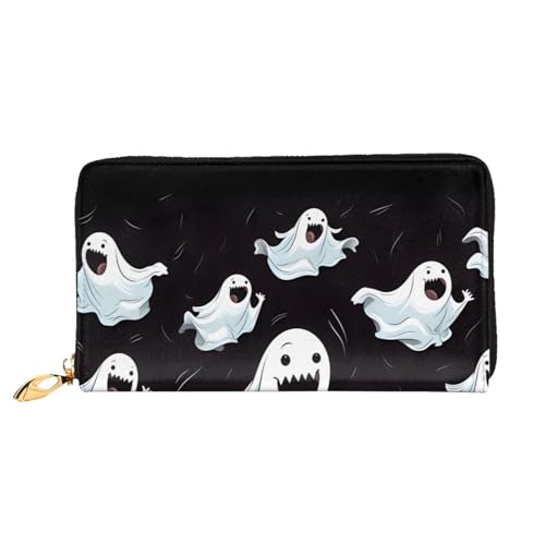 Lustige weiße Geister-Geldbörse aus langem Leder, große Geldbörse aus weichem PU-Leder für Damen mit mehreren Kartenfächern, Handytasche und Münzbörse mit Reißverschluss, stilvolle Clutch mit Handykar von Anceky