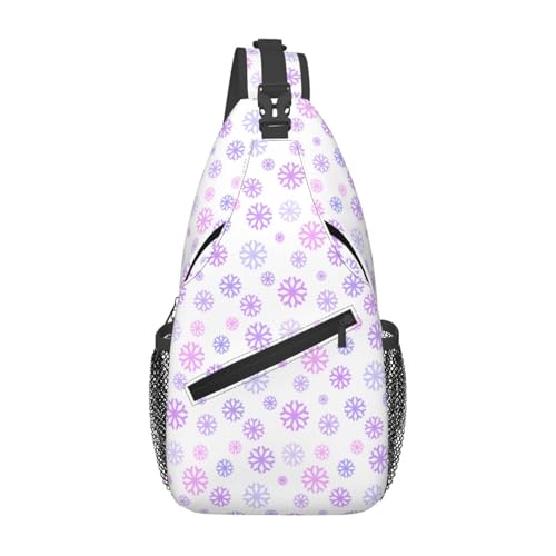 Mauve-lila Schneeflocken Weihnachten Cross-Brusttasche Diagonal Wandern Crossbody Bag Reise Schulter Tagesrucksack Leichter Sling-Rucksack Fahrrad Tagesrucksäcke Fitness Brust Rucksäcke von Anceky
