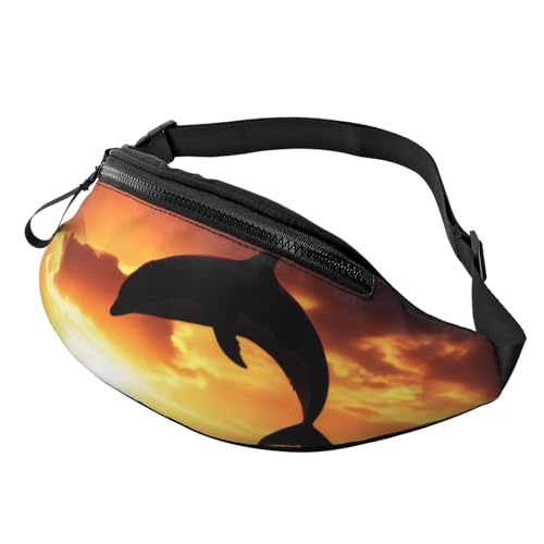 Modische Bauchtasche mit Delfinmotiv in der Abenddämmerung, Gürteltasche für Damen und Herren, lässige, leichte, verstellbare Hüfttasche mit Reißverschlusstaschen für Reisen, Sport, Wandern Modische Bauchtasche mit Delfinmotiv in der Abenddämmerung, Gürteltasche für Damen und Herren, lässige, leichte, verstellbare Hüfttasche mit Reißverschlusstaschen für Reisen, Sport, Wandern von Anceky