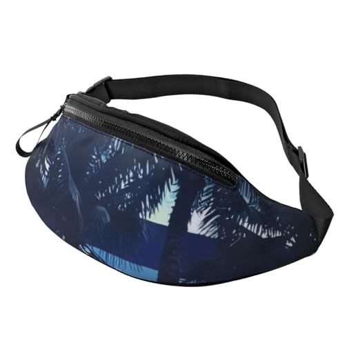 Modische Bauchtasche mit Palmenmotiv, Blau, Gürteltasche für Damen und Herren, lässige, leichte, verstellbare Hüfttasche mit Reißverschlusstaschen für Reisen, Sport und Wandern Modische Bauchtasche mit Palmenmotiv, Blau, Gürteltasche für Damen und Herren, lässige, leichte, verstellbare Hüfttasche mit Reißverschlusstaschen für Reisen, Sport und Wandern von Anceky