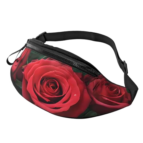 Modische Bauchtasche mit roten Rosen, Gürteltasche für Damen und Herren, lässige, leichte, verstellbare Hüfttasche mit Reißverschlusstaschen für Reisen, Sport und Wandern Modische Bauchtasche mit roten Rosen, Gürteltasche für Damen und Herren, lässige, leichte, verstellbare Hüfttasche mit Reißverschlusstaschen für Reisen, Sport und Wandern von Anceky