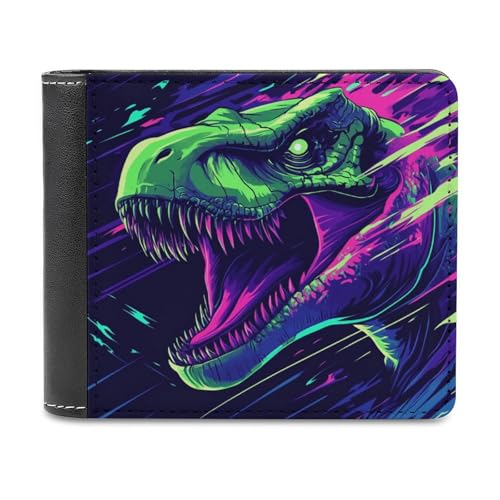 Neonfarbene, wilde Dinosaurier-Geldbörse aus weichem PU-Leder, zweifach faltbar, Münzbörse, Kreditkartenetui, langlebiger Kartenhalter, schmale Brieftasche für Männer und Frauen, Geldaufbewahrung von Anceky