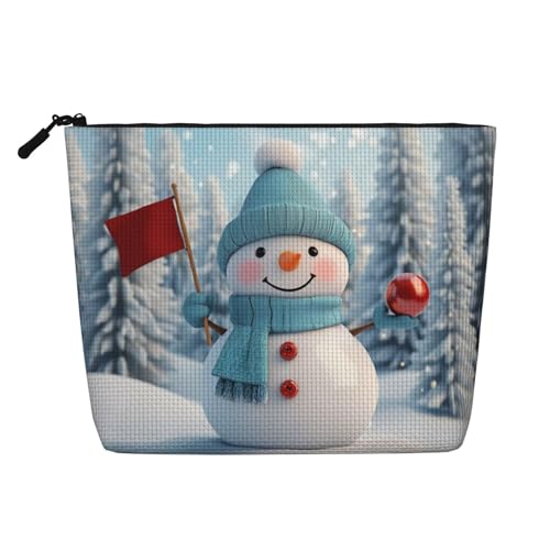Niedliche Blaue Kosmetiktasche mit Schneemann-Motiv, modische Make-up-Tasche für Frauen, Weihnachts- und Geburtstagsgeschenke, Toilettenartikel-Zubehör von Anceky