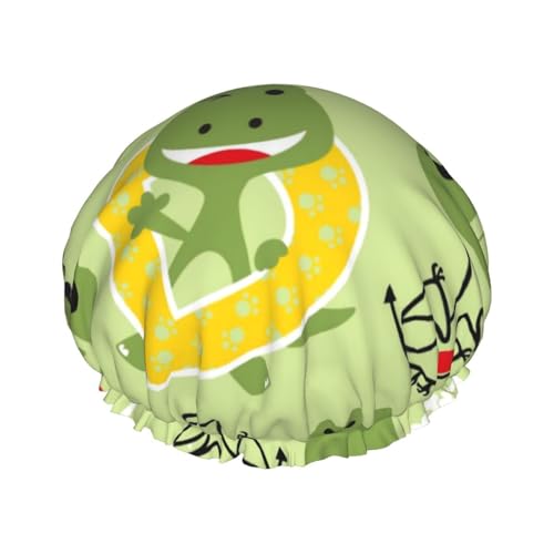 Niedliche Dinosaurier-Cartoon-Duschhauben für Frauen, wiederverwendbar, wasserdicht, weich, Duschhut, doppelte Schutzschichten von Anceky