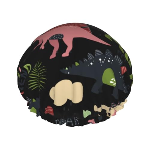 Niedliche Dinosaurier-Duschhauben für Frauen, wiederverwendbar, wasserdicht, weich, Duschhut, doppelte Schutzschichten von Anceky