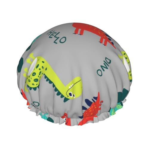 Niedliche Dinosaurier-Duschhauben für Frauen, wiederverwendbar, wasserdicht, weich, doppelte Schutzschichten von Anceky