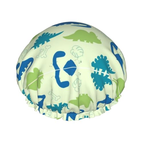 Niedliche Dinosaurier-Duschhauben in Blau und Grün für Damen, wiederverwendbar, wasserdicht, weich, doppelte Schutzschichten von Anceky