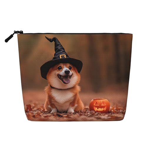 Niedliche Kosmetiktasche mit Corgi-Hund und Kürbismotiv, modische Make-up-Tasche für Frauen, Weihnachts- und Geburtstagsgeschenke, Toilettenartikel-Zubehör von Anceky