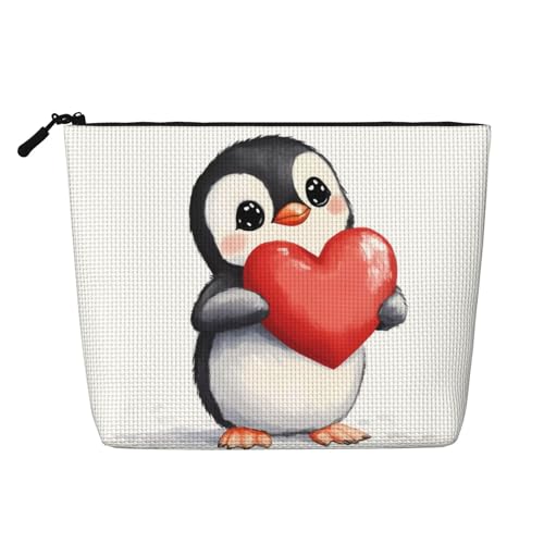 Niedliche Kosmetiktasche mit Pinguin-Herzmotiv, modische Make-up-Tasche für Frauen, Weihnachts- und Geburtstagsgeschenke, Toilettenartikel-Zubehör von Anceky