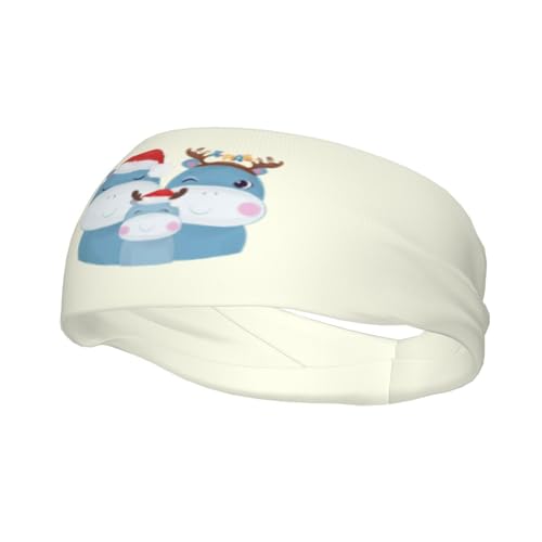Niedliche Weihnachts-Stirnbänder mit Nilpferd-Familie für Herren und Damen, rutschfest, feuchtigkeitsableitendes Sport-Schweißband für Fitnessstudio, Basketball, Yoga, Haarbänder von Anceky