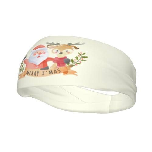 Niedlicher Weihnachtsmann und Rentier mit Weihnachts-Stirnbändern für Männer und Frauen, rutschfest, feuchtigkeitsableitendes Sport-Schweißband für Fitnessstudio, Basketball, Yoga, Haarbänder von Anceky