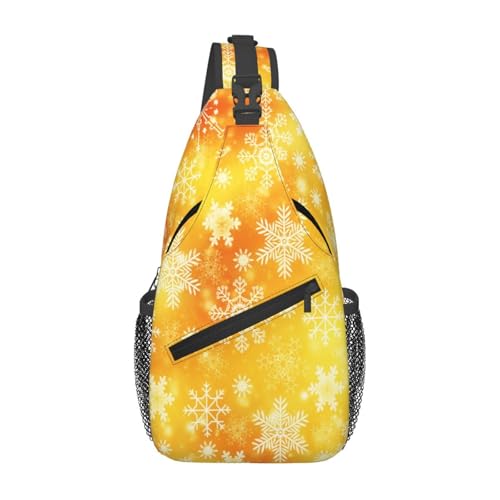 Orangefarbene Weihnachts-Cross-Brusttasche mit Schneeflocken, diagonales Wandern, Umhängetasche, Reise-Schulter-Tagesrucksack, leichter Sling-Rucksack, Fahrrad-Tagesrucksäcke, Fitness-Brustrucksäcke von Anceky