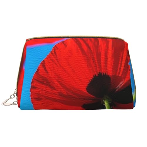 Reise-Make-up-Tasche mit Mohnblumen-auf-Himmel-Print, Make-up-Tasche mit großem Fassungsvermögen für Damen, wasserdichte tragbare Tasche, offene Flache Make-up-Tasche von Anceky