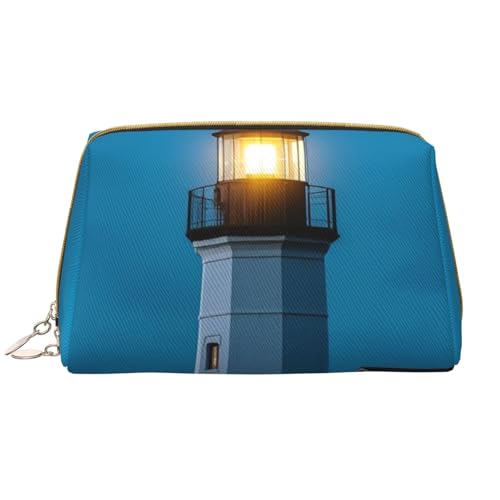 Reise-Make-up-Tasche mit Mondlicht-Leuchtturm-Print, Make-up-Tasche mit großem Fassungsvermögen für Damen, wasserdichte tragbare Tasche, offene Flache Make-up-Tasche von Anceky