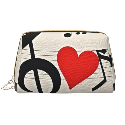 Reise-Make-up-Tasche mit Musiksymbolen und Liebesmotiv, Make-up-Tasche für Damen mit großem Fassungsvermögen, wasserdichte tragbare Tasche, offene Flache Make-up-Tasche von Anceky
