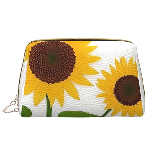 Reise-Make-up-Tasche mit Pflanzenmotiv und Sonnenblumen-Print, Make-up-Tasche mit großem Fassungsvermögen für Damen, wasserdichte tragbare Tasche, offene Flache Make-up-Tasche von Anceky