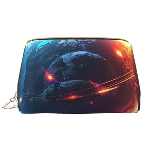 Reise-Make-up-Tasche mit Planeten-Print, Make-up-Tasche mit großem Fassungsvermögen für Damen, wasserdichte tragbare Tasche, offene, Flache Make-up-Tasche von Anceky
