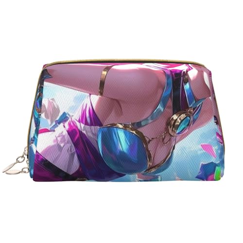 Reise-Make-up-Tasche mit Regenbogen-Rosen-Print, Make-up-Tasche mit großem Fassungsvermögen für Damen, wasserdichte tragbare Tasche, offene Flache Make-up-Tasche von Anceky