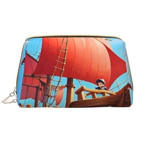 Reise-Make-up-Tasche mit Segelpiraten-Motiv, Make-up-Tasche mit großem Fassungsvermögen für Damen, wasserdichte tragbare Tasche, offene Flache Make-up-Tasche von Anceky