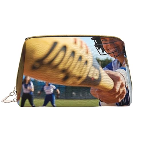 Reise-Make-up-Tasche mit Softball-Print, Make-up-Tasche mit großem Fassungsvermögen für Damen, wasserdichte tragbare Tasche, offene Flache Make-up-Tasche von Anceky