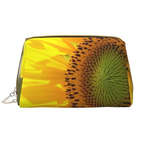 Reise-Make-up-Tasche mit Sonnenblumen-Print, Make-up-Tasche für Damen mit großem Fassungsvermögen, wasserdichte tragbare Tasche, offene Flache Make-up-Tasche von Anceky