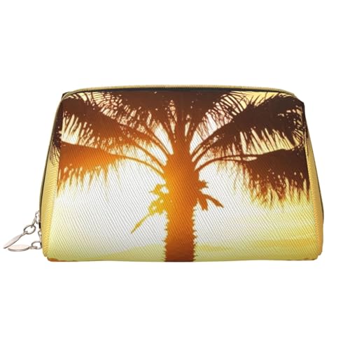 Reise-Make-up-Tasche mit Sonnenuntergangs-Palmen-Print, Make-up-Tasche mit großem Fassungsvermögen für Damen, wasserdichte tragbare Tasche, offene Flache Make-up-Tasche von Anceky