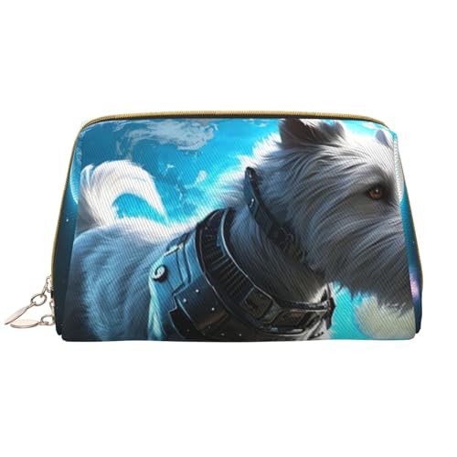 Reise-Make-up-Tasche mit Space Dog-Print, Make-up-Tasche mit großem Fassungsvermögen für Damen, wasserdichte tragbare Tasche, offene Flache Make-up-Tasche von Anceky