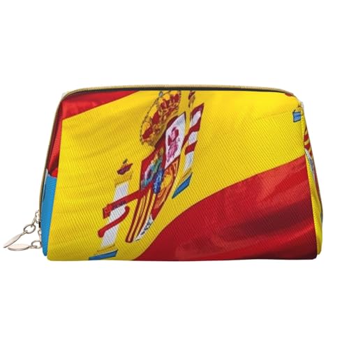 Reise-Make-up-Tasche mit Spanien-Flaggen-Print, Make-up-Tasche für Damen mit großem Fassungsvermögen, wasserdichte tragbare Tasche, offene Flache Make-up-Tasche von Anceky