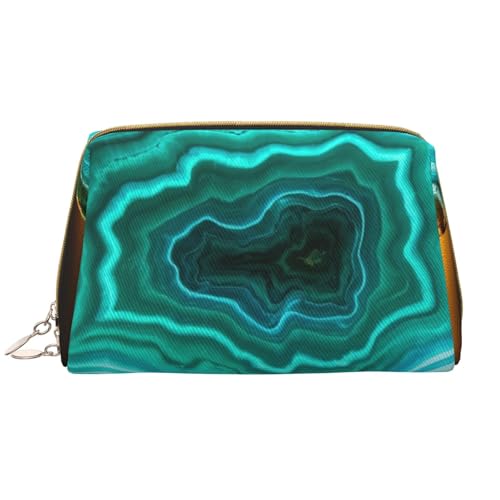 Reise-Make-up-Tasche mit Teal-Achat-Print, Make-up-Tasche mit großem Fassungsvermögen für Damen, wasserdichte tragbare Tasche, offene Flache Make-up-Tasche von Anceky